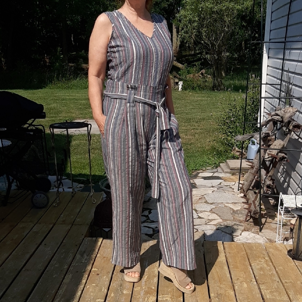 NWOT Cotton/Linen Striped V-Neck Jumpsuit Size L